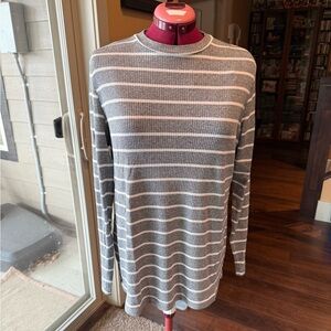 Grey and white horizontal Striped Long Sleeve